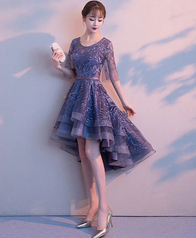 Purple Tulle Lace Short Prom Dress, Purple Evening Dress - Deanwangkt