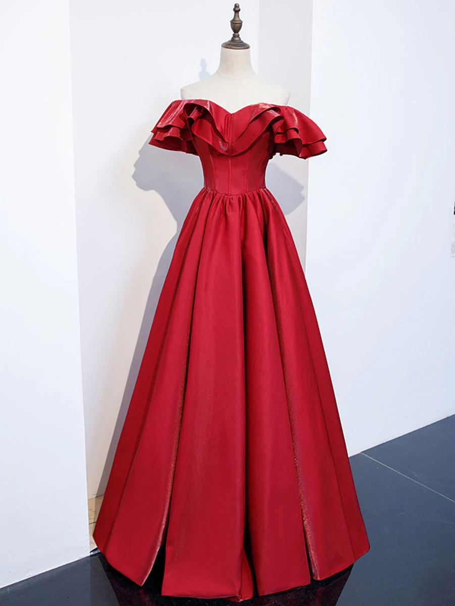 Simple A line Satin Long Prom Dress, Burgundy Bridesmaid Dresses - Deanwangkt