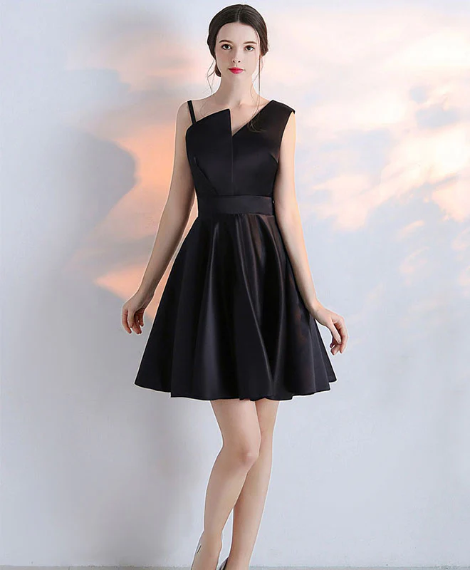 Simple Black Satin Short Prom Dress, Homecoming Dress - Deanwangkt