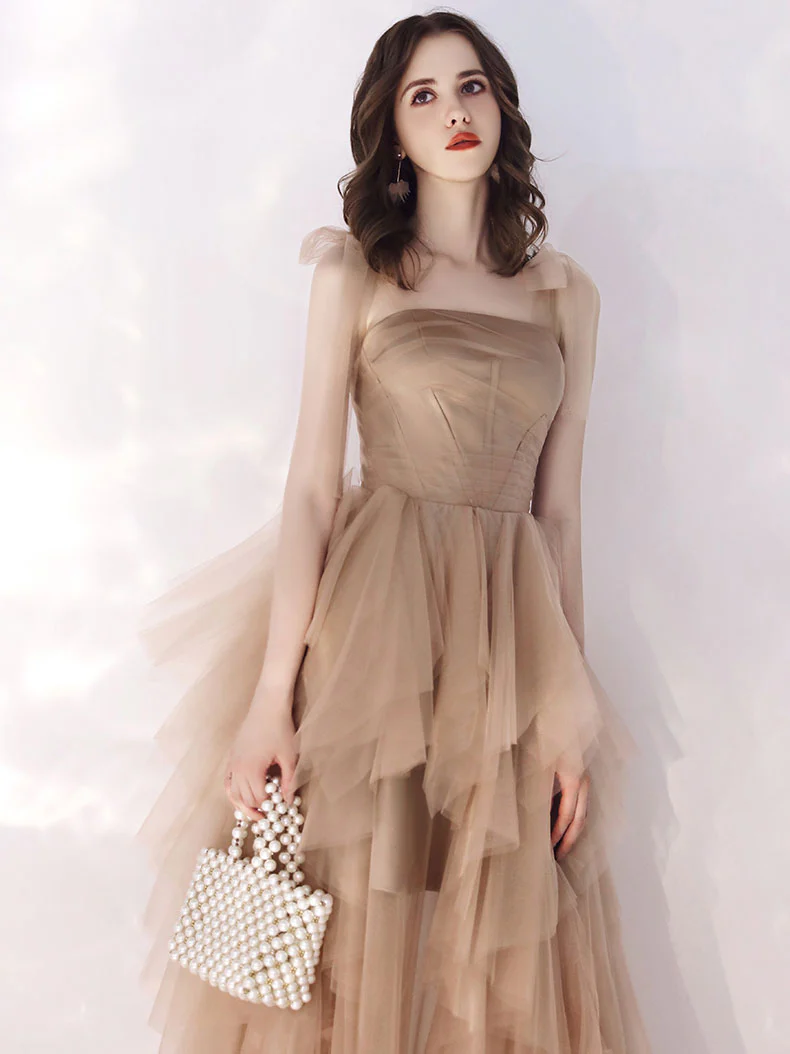 Champagne Tulle Long Prom Dress Champagne Evening Dress - Deanwangkt