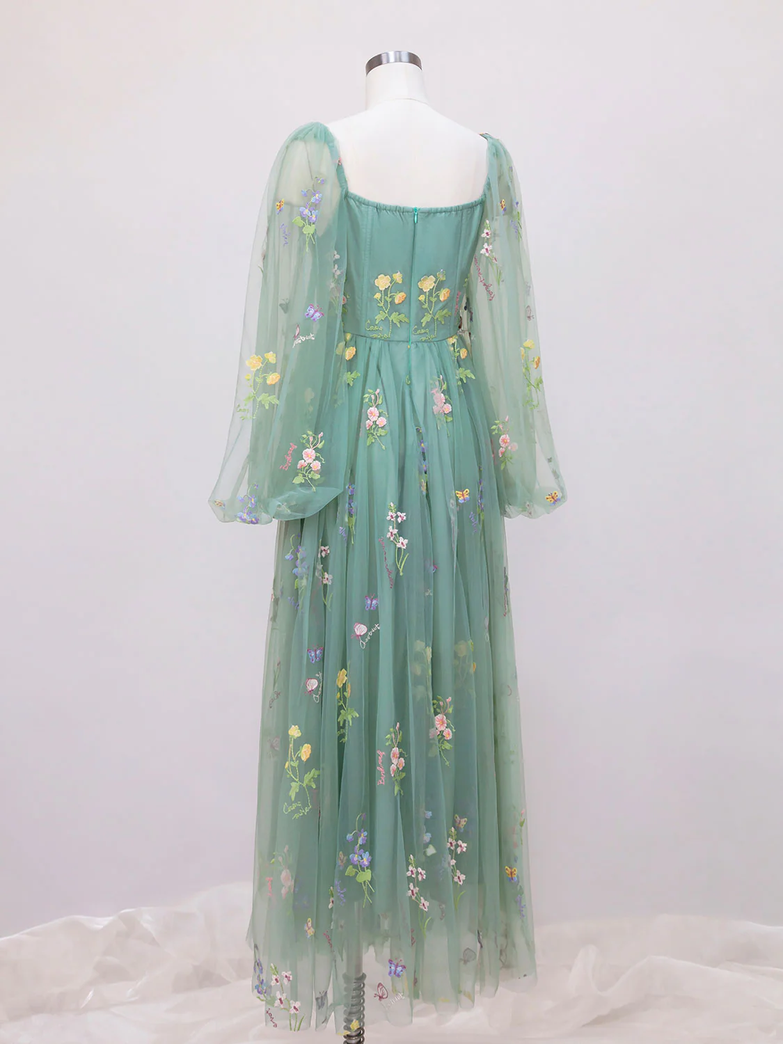 Green A-line Sweetheart Green Tulle Lace Long Prom Dress, Green Formal Dress - Deanwangkt