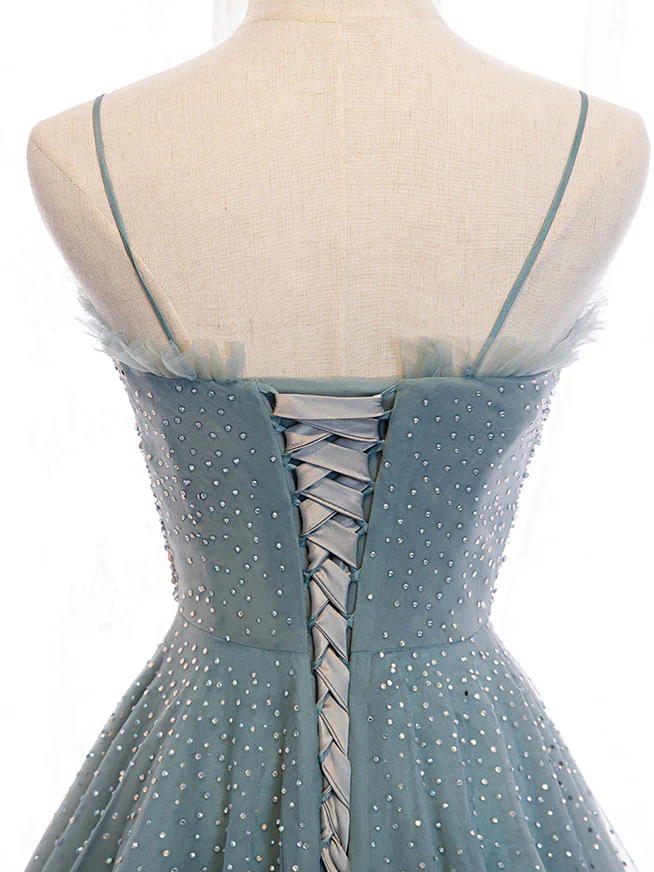 Green Sweetheart Neck Tulle Sequin Long Prom Dress Green Evening Dress - Deanwangkt