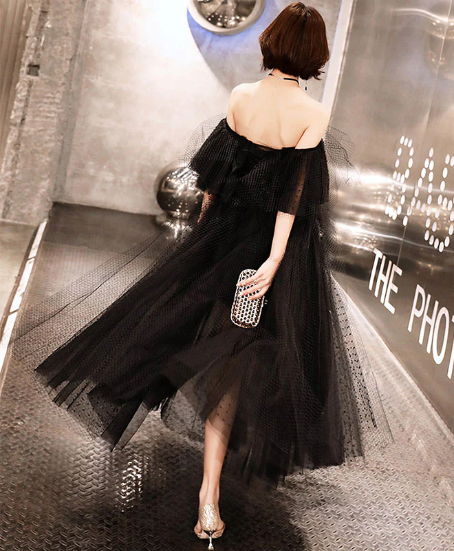 Black Tulle Tea Length Prom Dress, Black Evening Dress - Deanwangkt