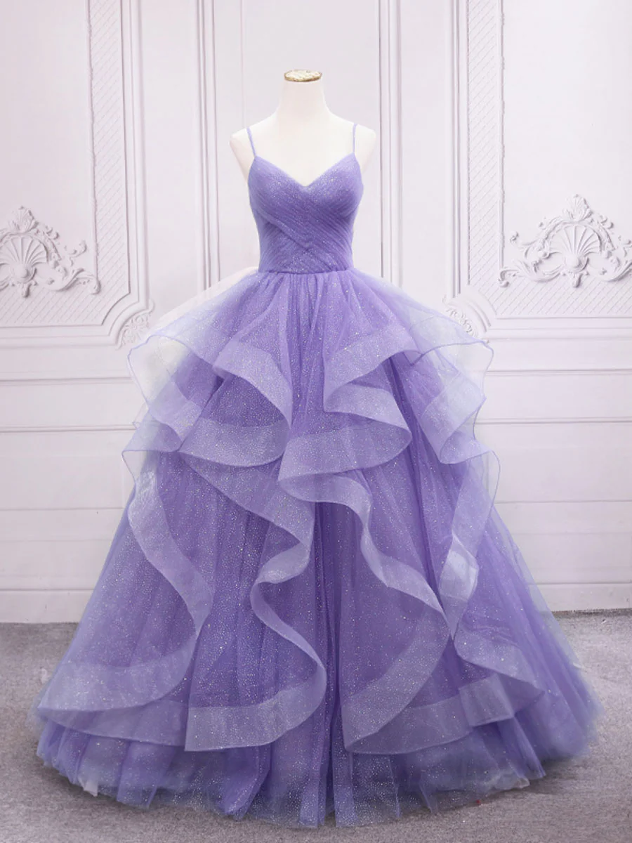 Blue Tulle Long Prom Dresses, Blue Tulle Formal Dresses Sweet 16 Dress - Deanwangkt