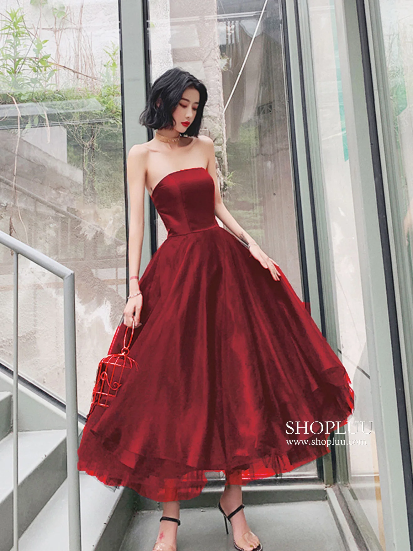 Simple Blue Tulle Tea Length Prom Dress, Tulle Homecoming Dresses - Deanwangkt