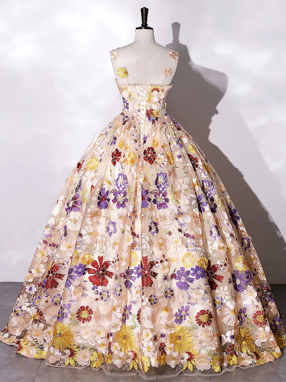 Champagne A-line Flowers Long Prom Dress, Champagne Sweet 16 Dress - Deanwangkt