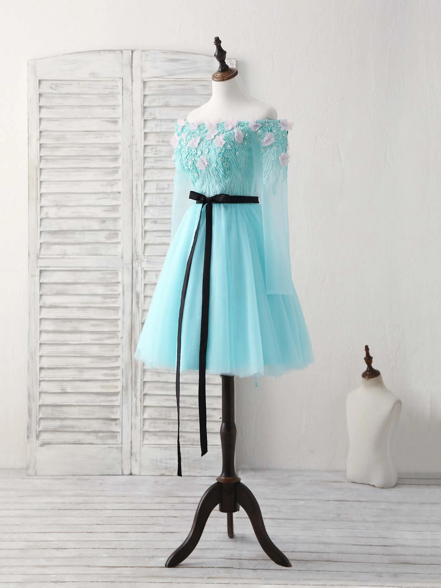 Green Tulle Lace Applique Short Prom Dress, Green Homecoming Dress - Deanwangkt