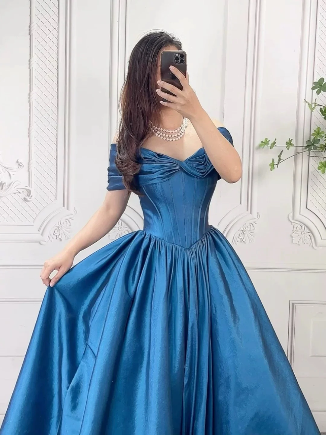 A-Line Off Shoulder Blue Long Prom Dress, Blue Long Formal Dress - Deanwangkt