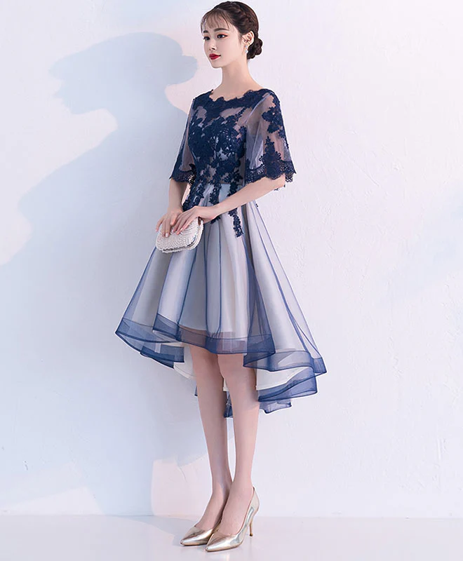 Blue Lace Tulle Short Prom Dress, Blue Lace Homecoming Dress - Deanwangkt