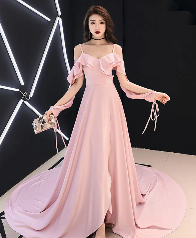 Simple Pink Chiffon Long Prom Dress Pink Evening Dress - Deanwangkt