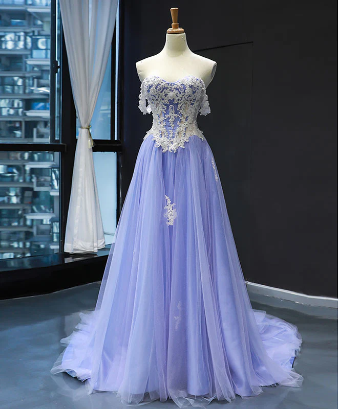 Purple Tulle Lace Long Prom Dress Purple Lace Formal Dress - Deanwangkt