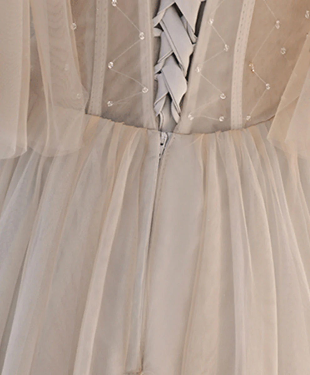 Champagne Tulle Beads Short Prom Dress Tulle Formal Dress - Deanwangkt