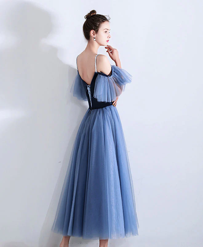 Simple Blue Sweetheart Short Prom Dress, Blue Bridesmaid Dress - Deanwangkt