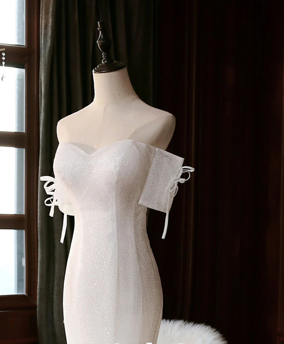 White Sequin Mermaid Long Prom Dress White Wedding Dress - Deanwangkt