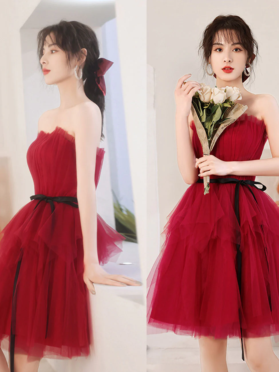 A Line Burgundy Short Prom Dresses, Cute Burgundy Homecoming Dress - Deanwangkt