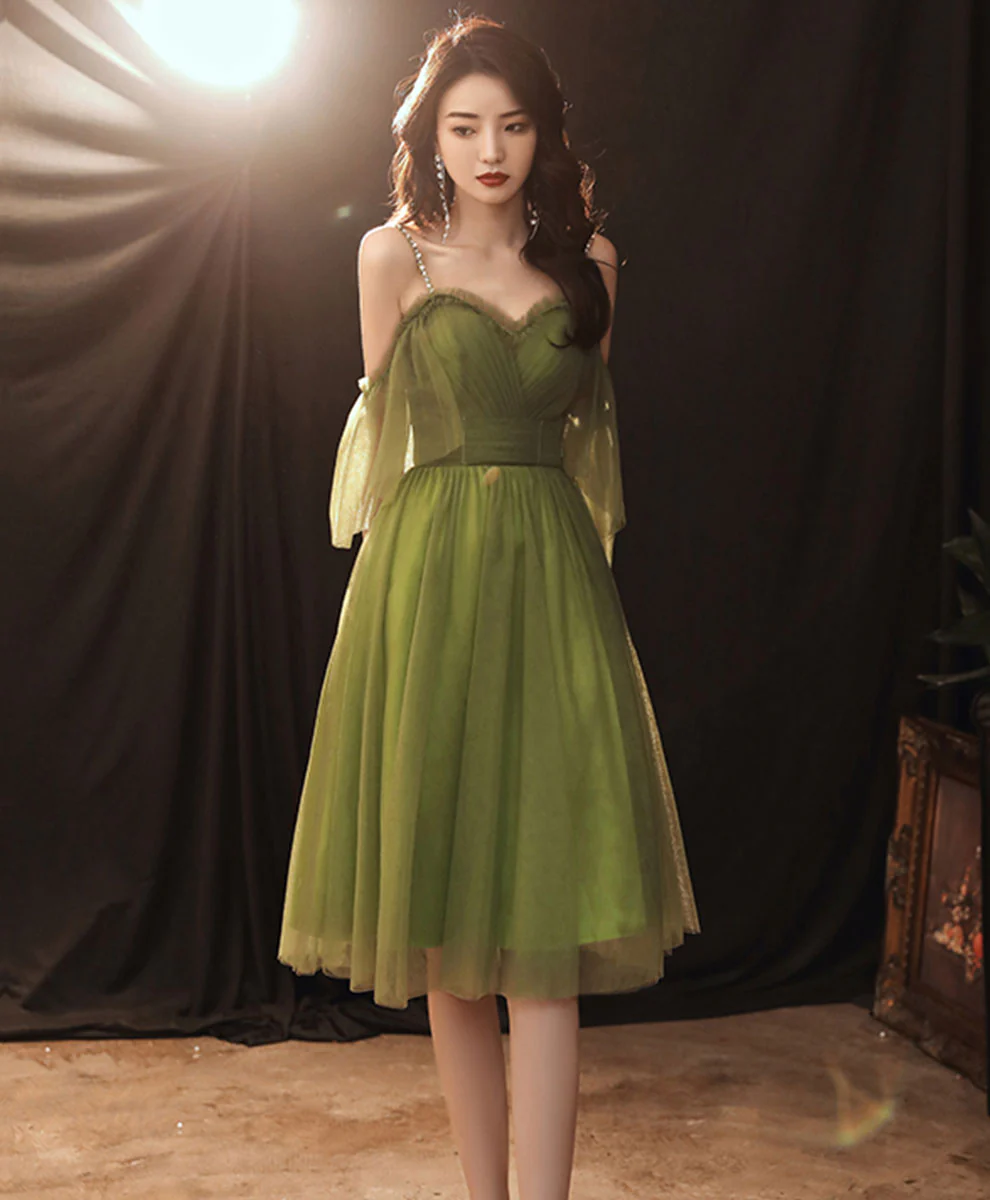 Simple Green Tulle Short Prom Dress Green Homecoming Dress - Deanwangkt