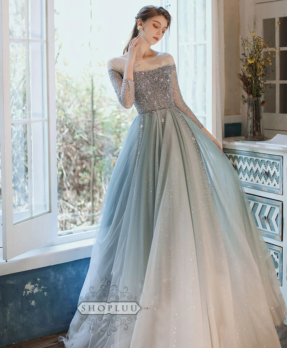 Unique Tulle Sequin Long Prom Dress Tulle Formal Dress - Deanwangkt