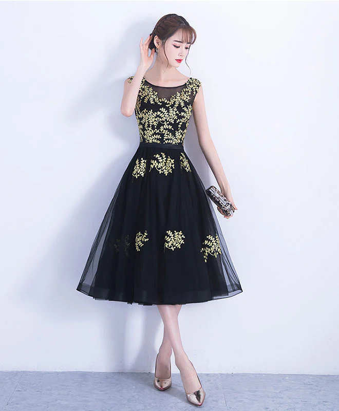 Black Tulle Lace Short Prom Dress, Black Homecoming Dress - Deanwangkt