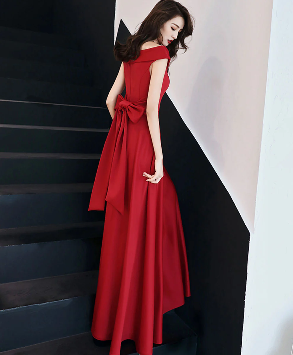 Red V Neck Long Prom Dress, Red Formal Party Dress - Deanwangkt