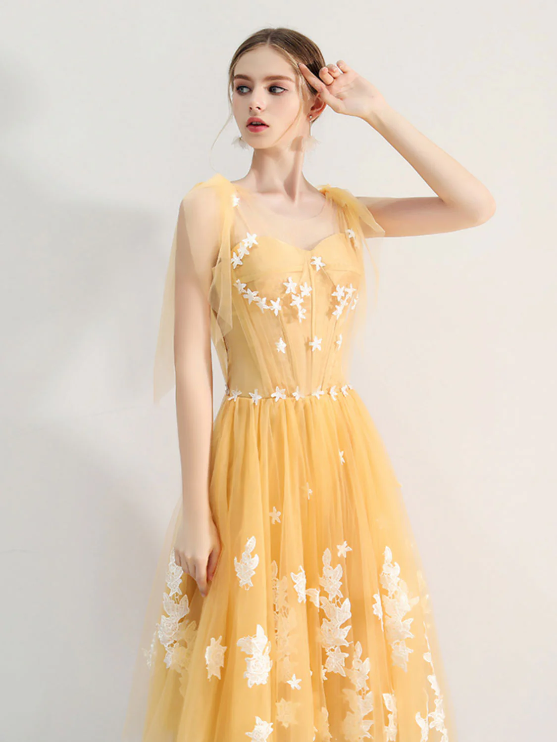 A-Line Yellow Tulle lace Short Prom Dress, Yellow Homecoming Dress - Deanwangkt