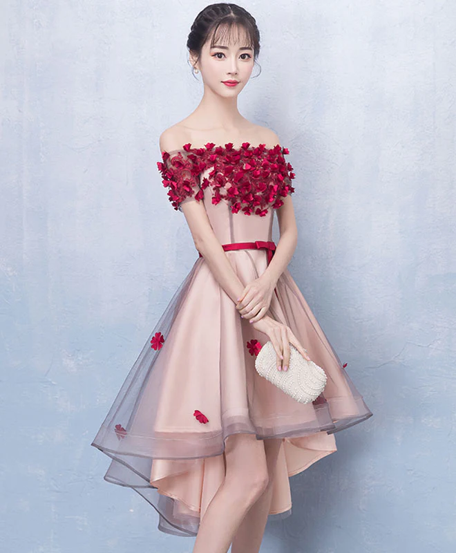 Cute Tulle Lace High Low Prom Dress, Homecoming Dress - Deanwangkt