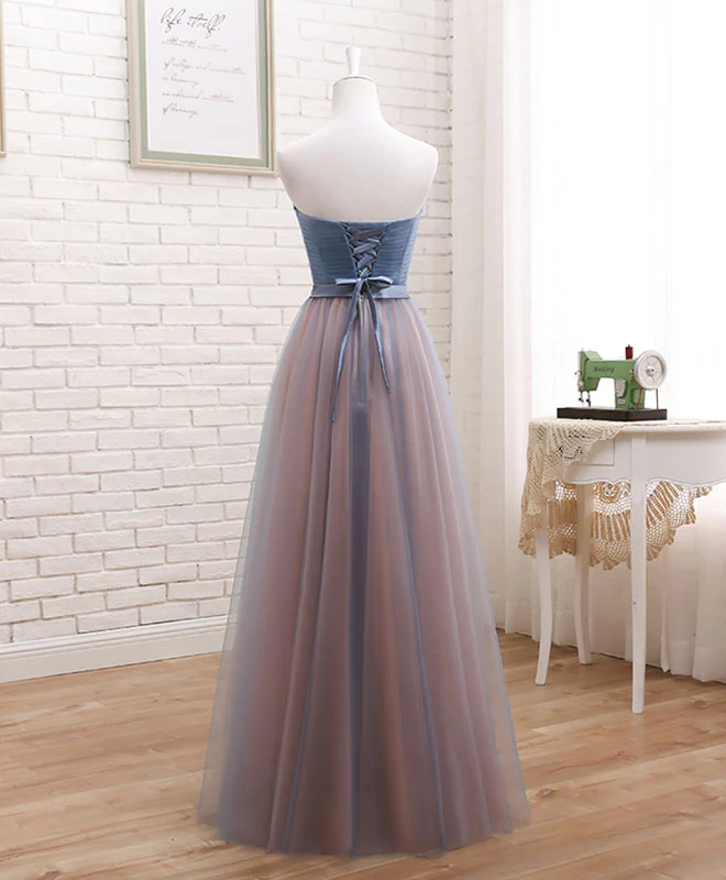 Cute Tulle Sweetheart Neck Prom Dress, Gray Blue Long Formal Dress - Deanwangkt