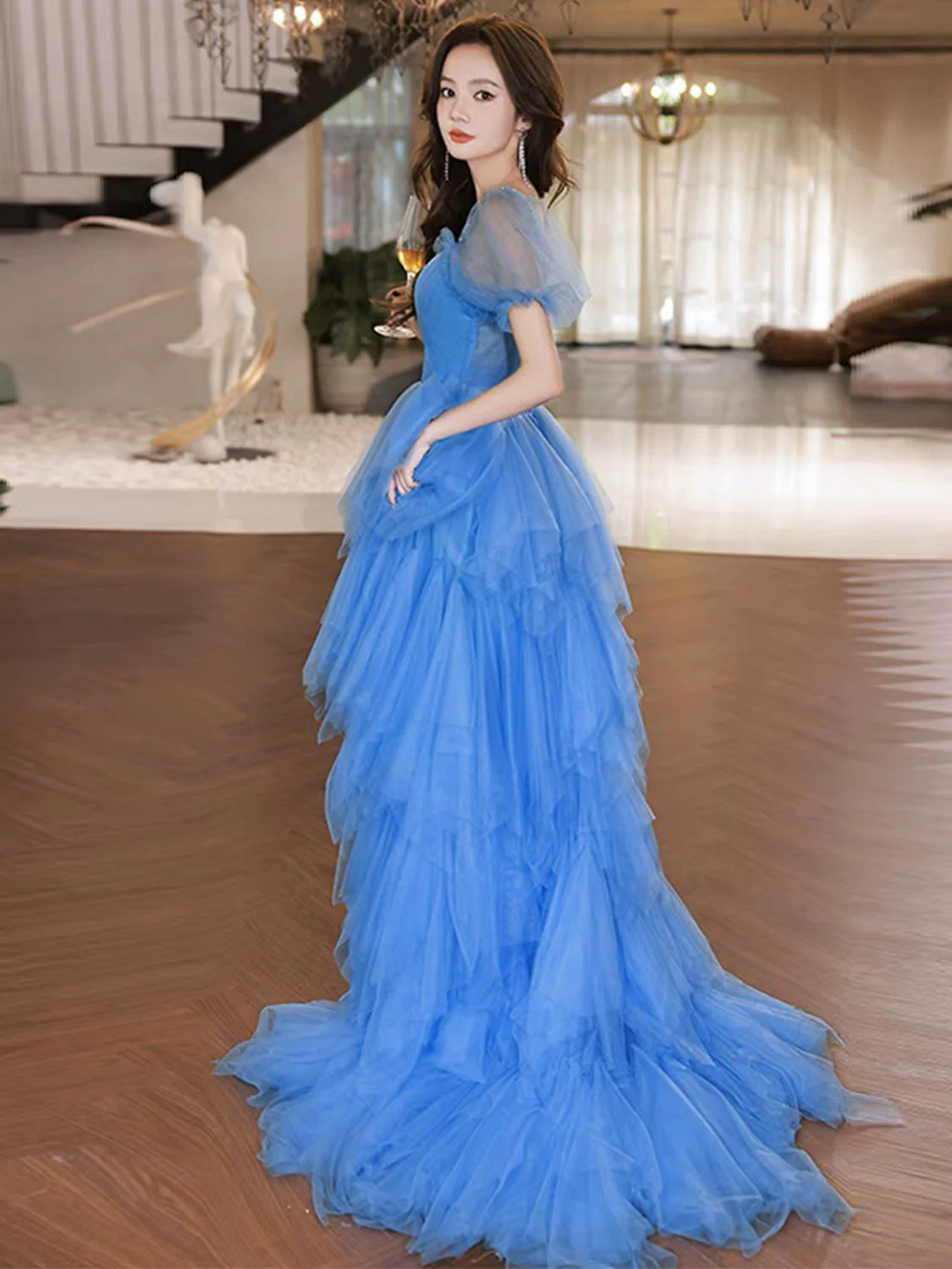 Blue High Low Tulle Prom Dresses, Blue Formal Graduation Dresses - Deanwangkt