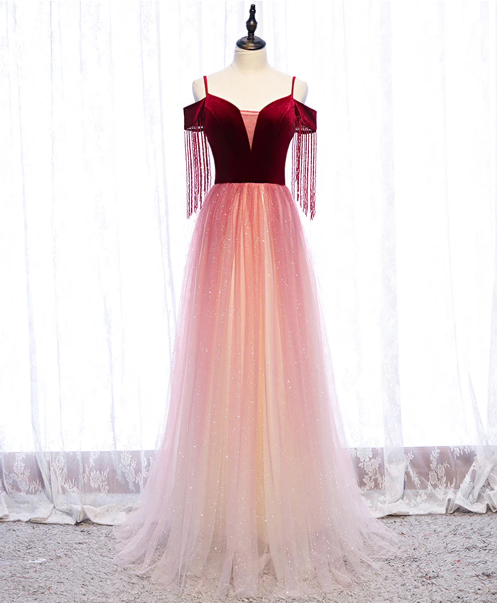 Burgundy Tulle Long Prom Dress Burgundy Tulle Formal Dress - Deanwangkt