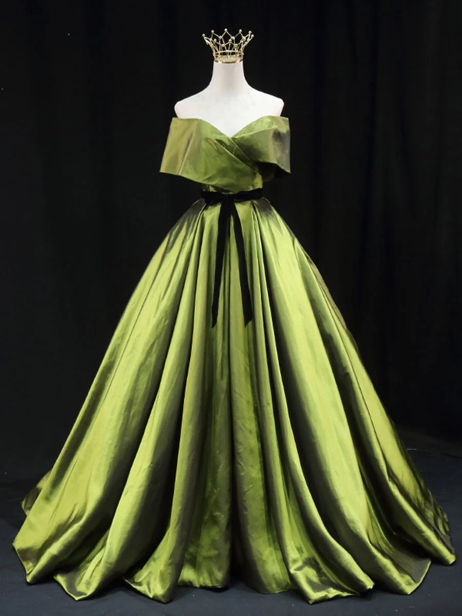 Green A line Satin Long Prom Dress, Green Satin Formal Evening Dresses - Deanwangkt