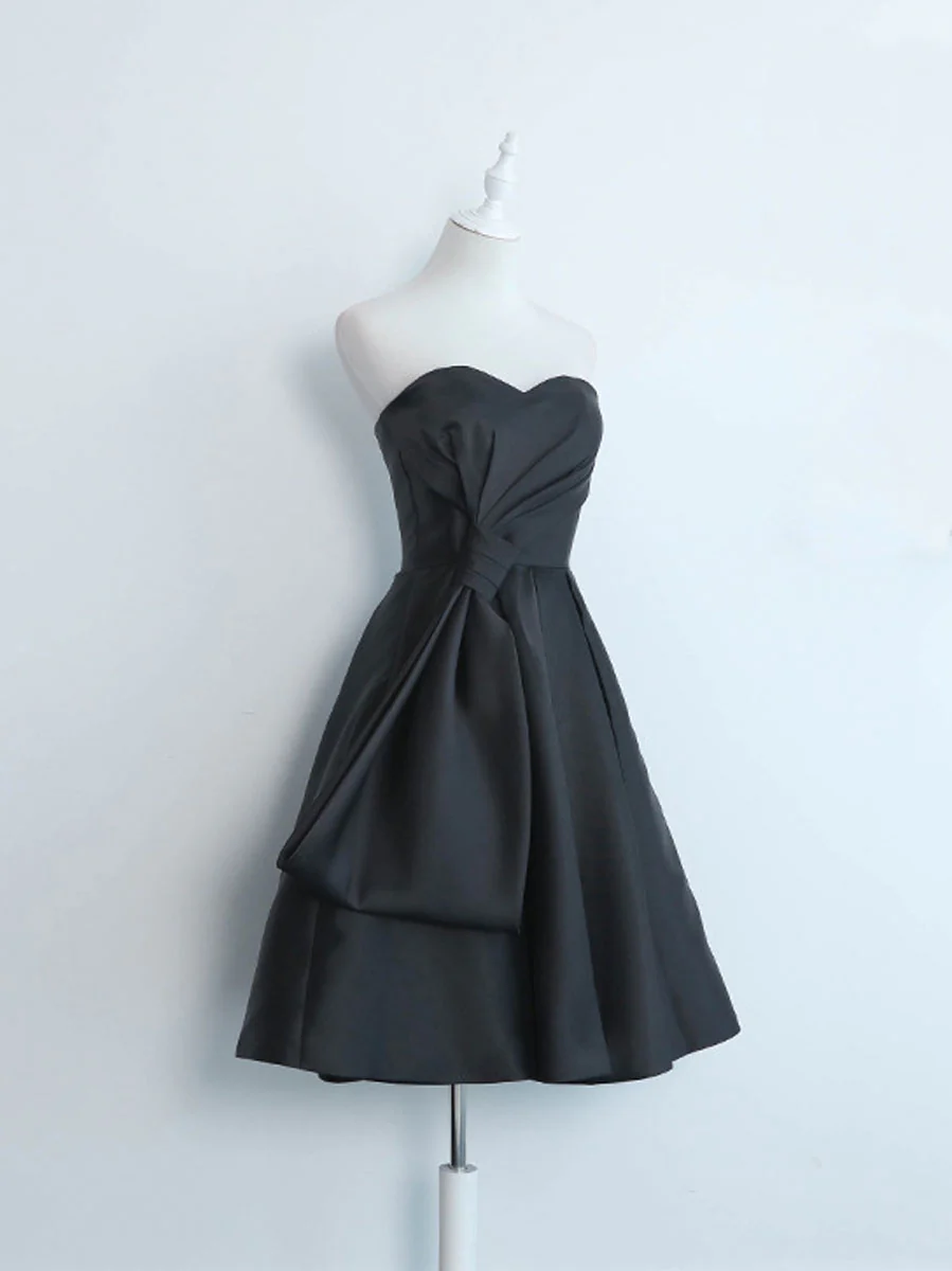 Simple Sweetheart Satin Short Black Prom Dress, Black Homecoming Dresses - Deanwangkt