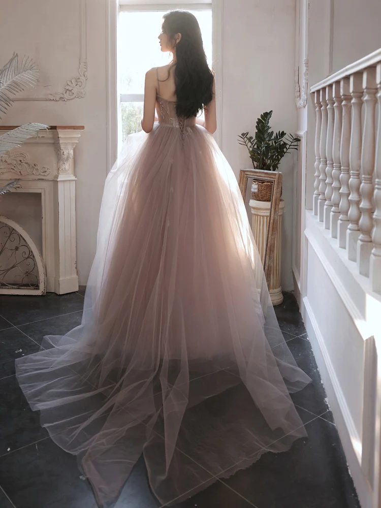 Pink Tulle Long Prom Dress, Pink Tulle Sweet 16 Dress - Deanwangkt