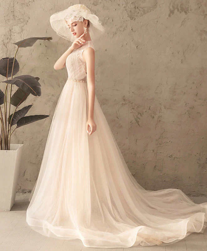 Unique Tulle Lace Long Prom Dress, Tulle Lace Wedding Dress - Deanwangkt