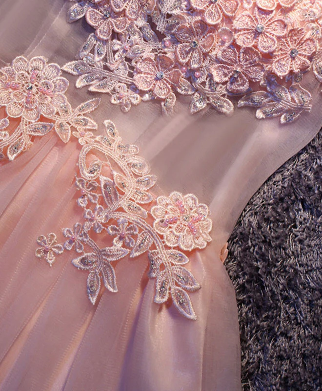 Pink A Line Tulle Lace Short Prom Dress, Homecoming Dress - Deanwangkt