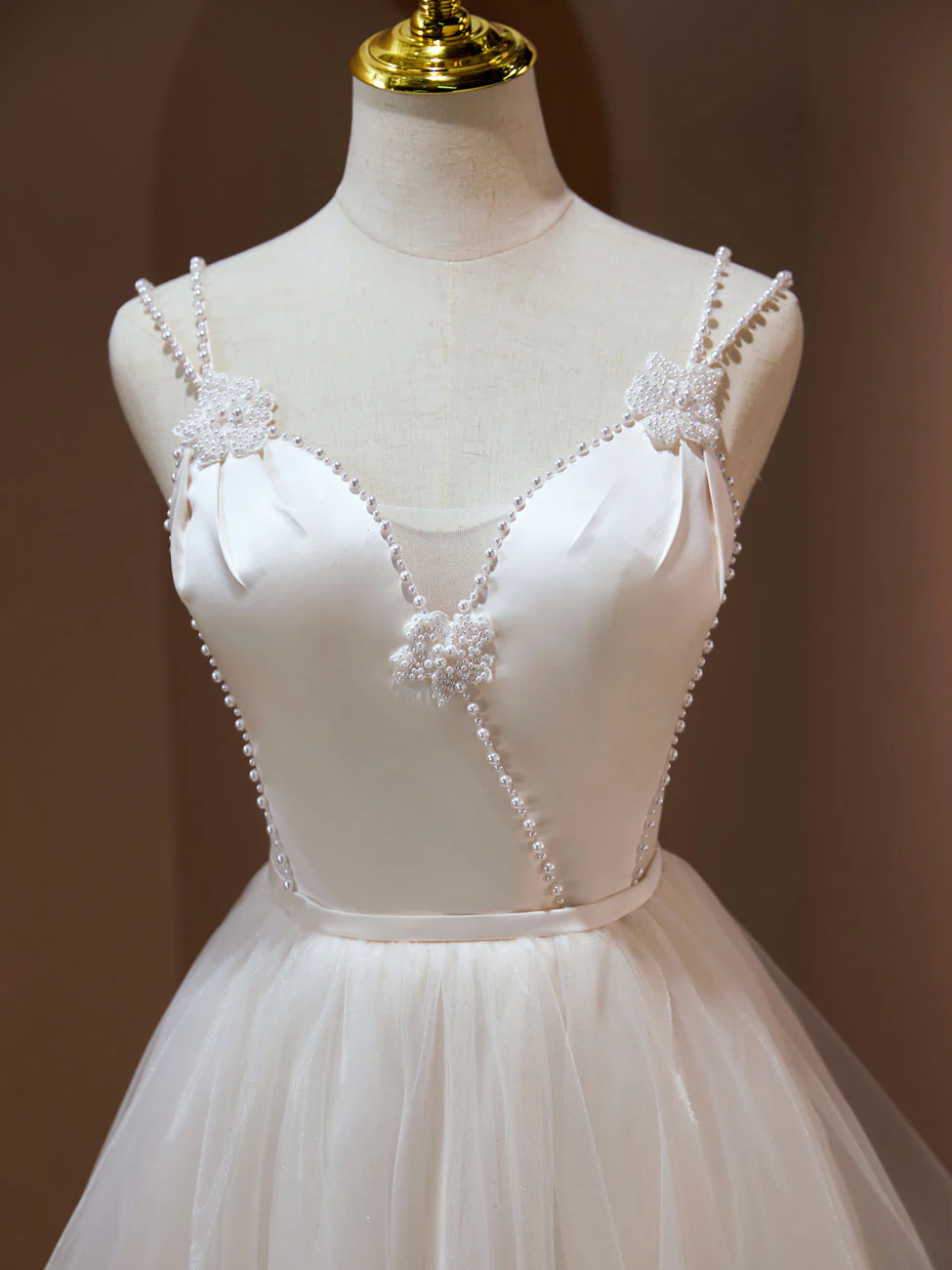 A Line v neck tulle Short Beige Prom Dresses, Cute Puffy Beige Homecoming Dresses With Beading - Deanwangkt