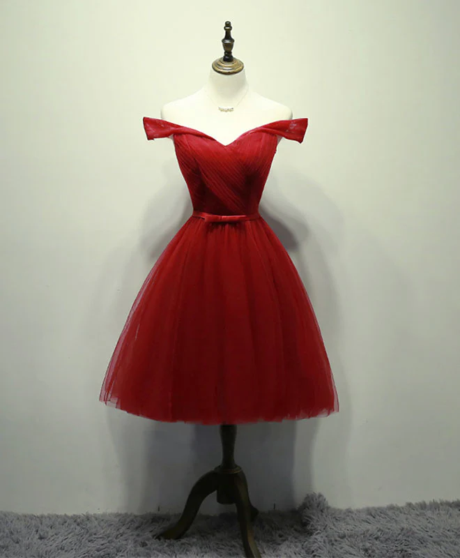 Simple V Neck Tulle Off Shoulder Short Prom Dress Pink Homecoming Dress - Deanwangkt