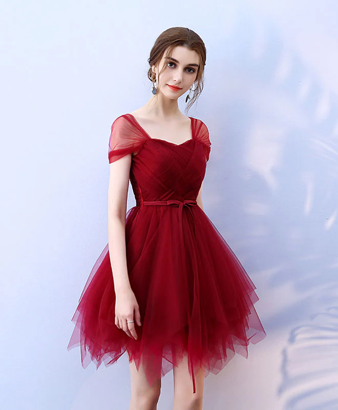Cute Burgundy Tulle Short Prom Dress,  Burgundy Homecoming Dress - Deanwangkt