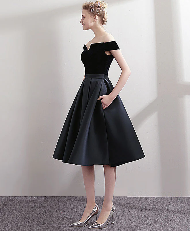 Black Satin Short Prom Dress, Black Homecoming Dress - Deanwangkt