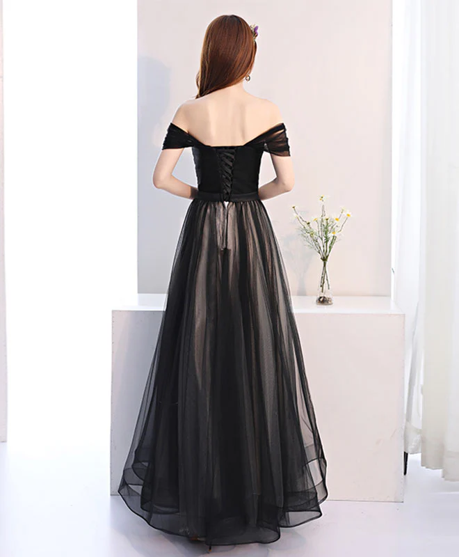 Black Off Shoulder Long Prom Dress, Black Evening Dress - Deanwangkt