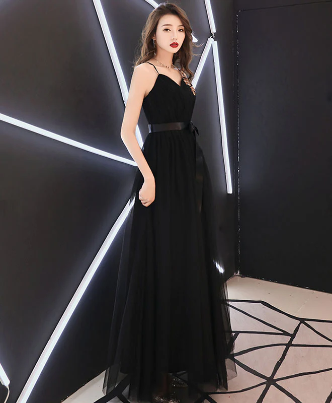 Black Sweetheart Tulle Long Prom Dress, Black Tulle Evening Dress - Deanwangkt