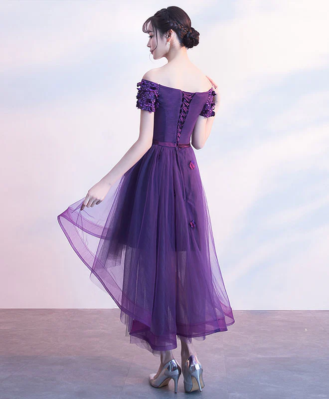 Purpler Tulle Lace Short Prom Dress, Purple Evening Dress - Deanwangkt