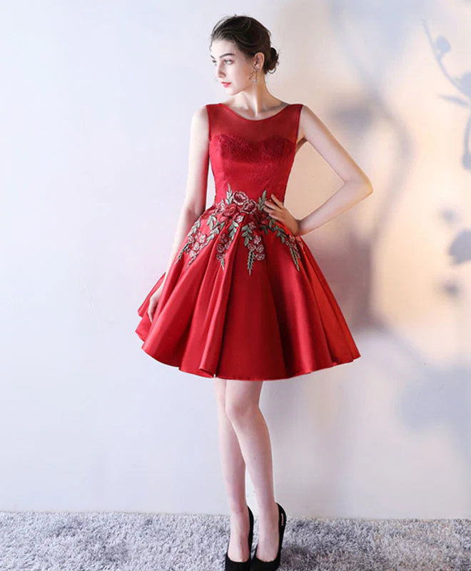 Cute Round Neck Lace Short Prom Dress, Evening Dress - Deanwangkt