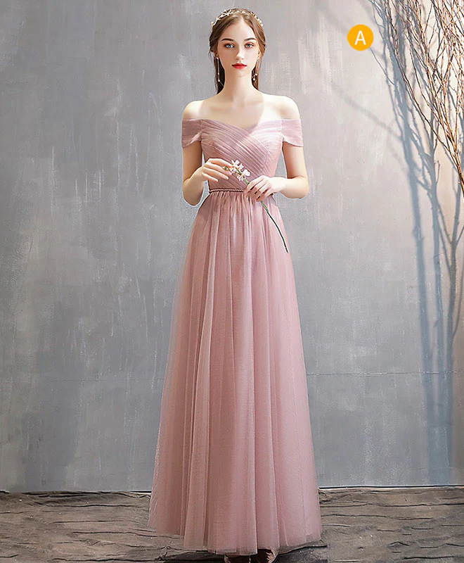 Simple Pink Tulle Long Prom Dress Pink Tulle Bridesmaid Dress - Deanwangkt