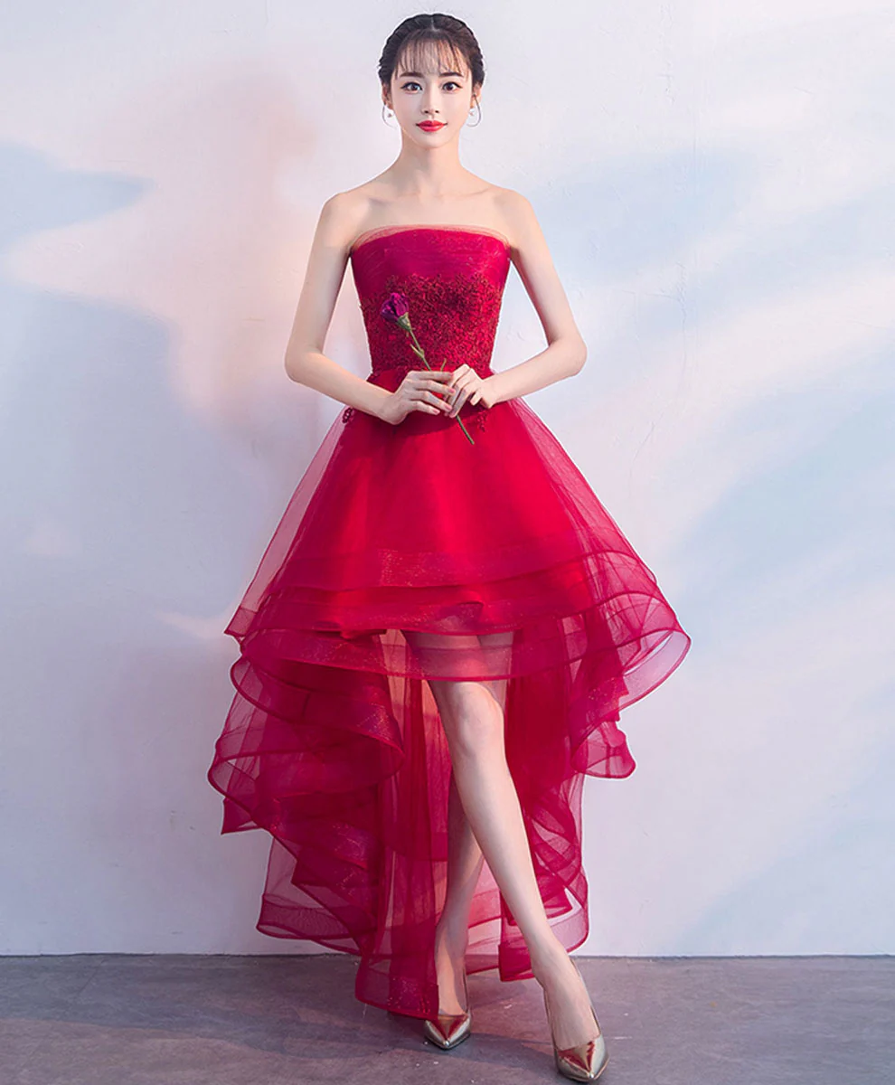 Burgundy Tulle Short Prom Dress, Cute Burgundy Homecoming Dress - Deanwangkt