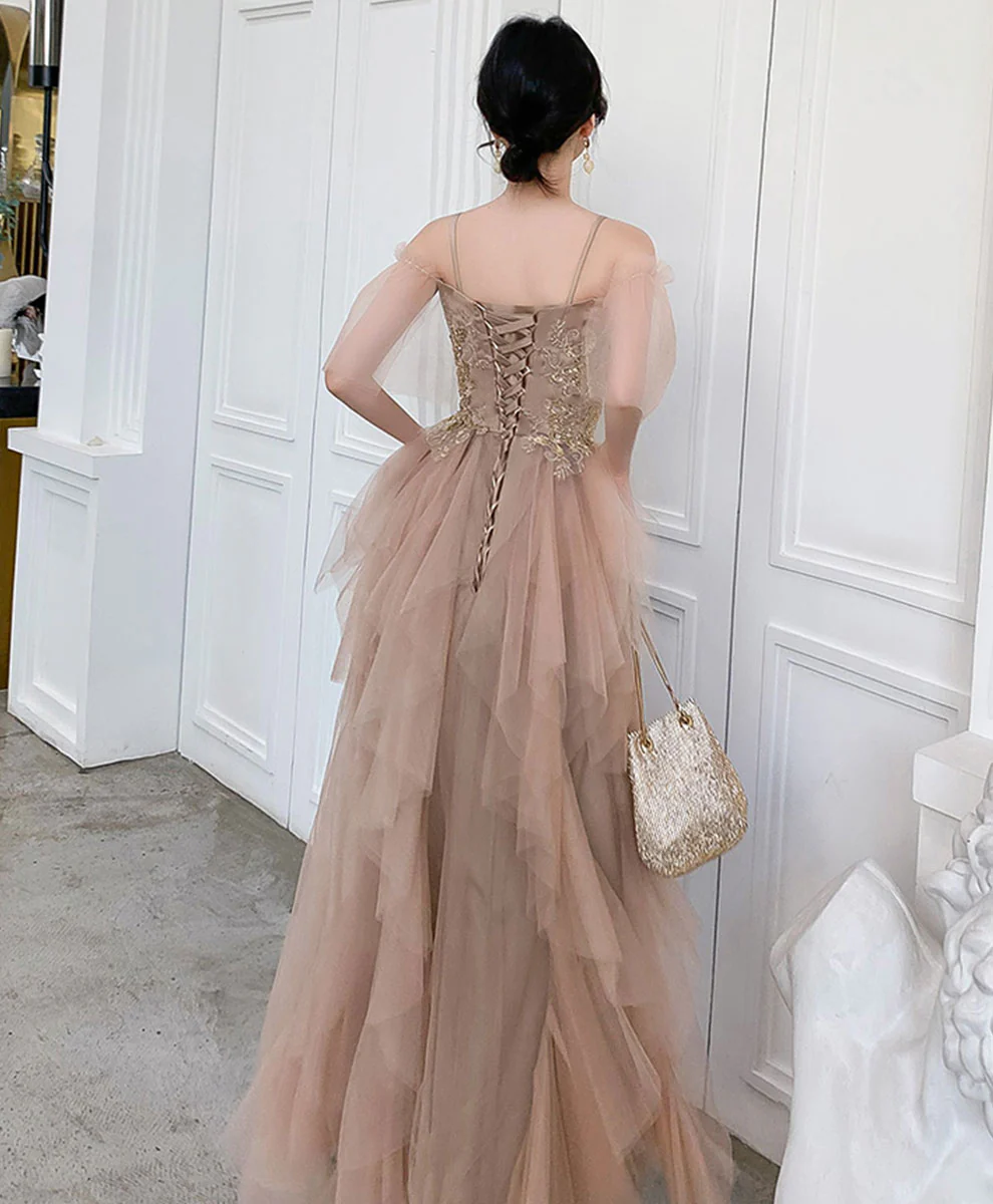 Champagne Tulle Lace Long Prom Dress Tulle Lace Evening Dress - Deanwangkt
