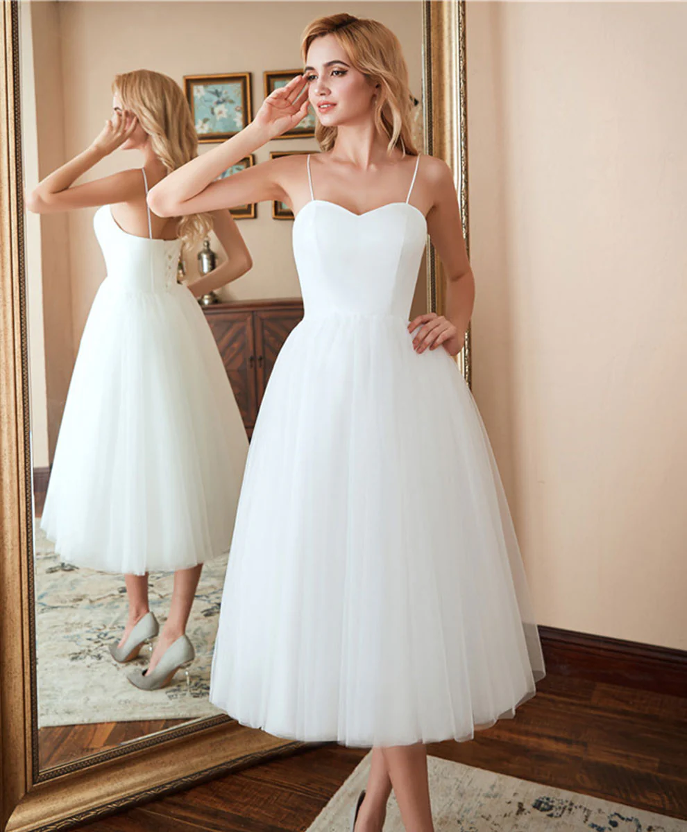 White Sweetheart Neck Tulle Short Prom Dress White Cocktail Dress - Deanwangkt