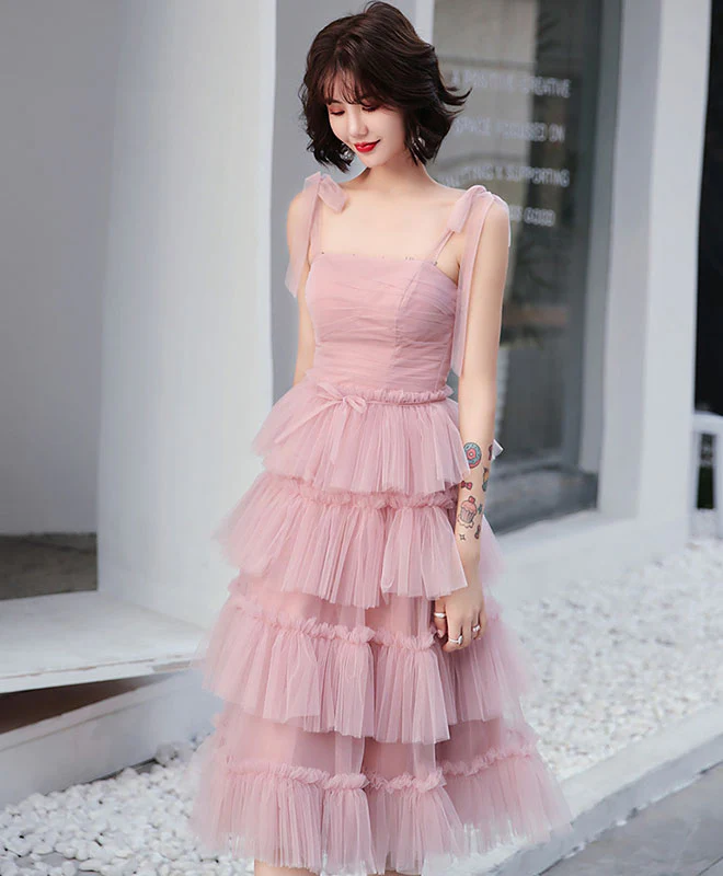 Simple Pink Tulle Short Prom Dress, Pink Homecoming Dress - Deanwangkt
