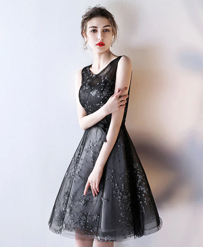 Black Tulle A Line Short Prom Dress, Black Homecoming Dress - Deanwangkt