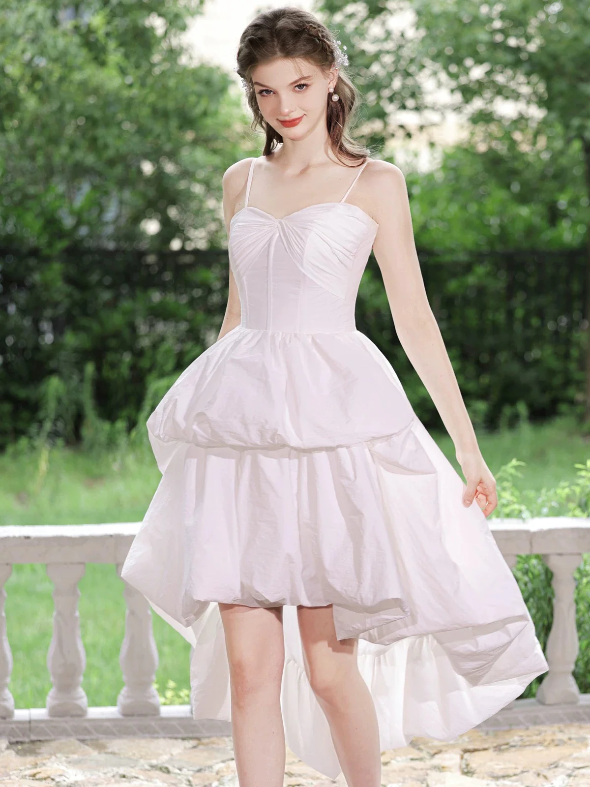 White Sweetheart Neck High Low Prom Dress, White Homecoming Dress - Deanwangkt