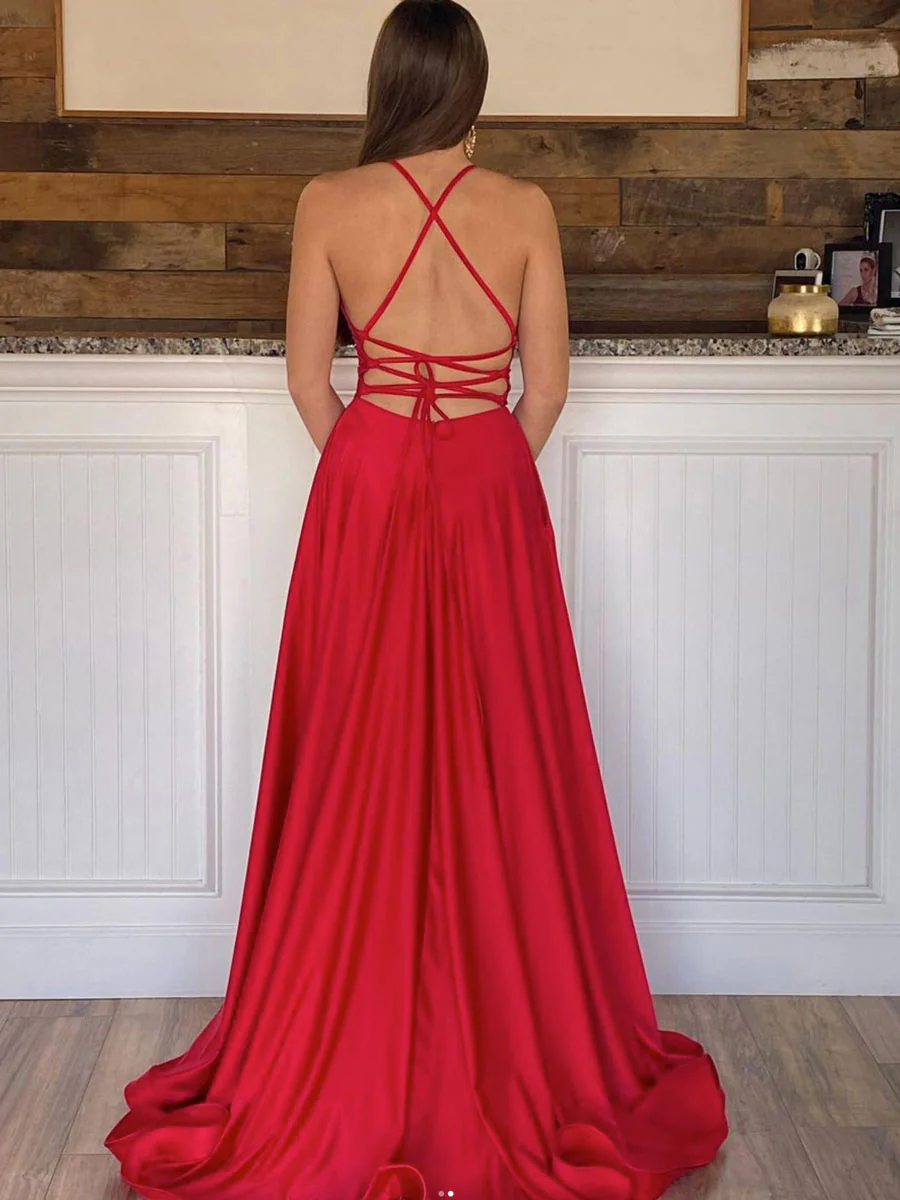 Simple Red Long Prom Dresses, Red Formal Graduation Dresses - Deanwangkt
