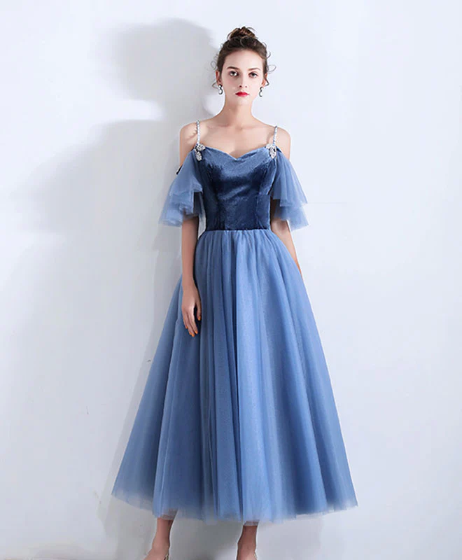 Simple Blue Sweetheart Short Prom Dress, Blue Bridesmaid Dress - Deanwangkt